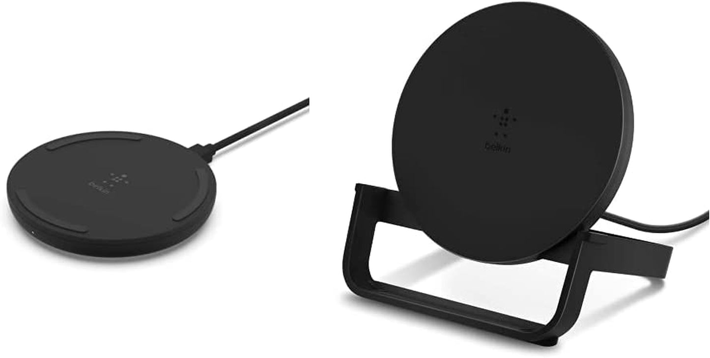 Belkin Quick Charge Wireless Charging Pad - 15W Qi-Certified Charger Pad for Iphone, Samsung Galaxy, Apple Airpods Pro & More - Charge While Listening to Music, Streaming Videos, & Video Calls - Black  Belkin black 15W Pad Charger + 10W Charging Stand