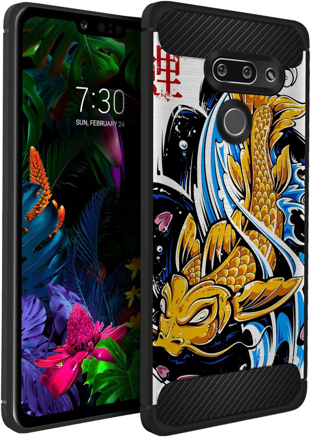 Casesondeck Case Compatible with [LG G8 Thinq/Lg G8] Pictorial Patterned TPU Design Case Flexible Slim and Elegant (Black Retro Control)  CasesonDeck Koi Fish  