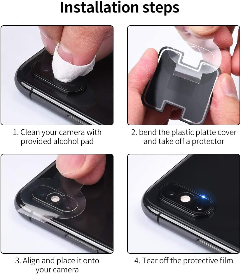 Tensea Back Camera Lens Protector Apple Iphone Xs Max/Xs/X Tempered Glass Film Screen Protector, Anti-Scratch, Anti-Fingerprint, Ultra Thin, High Definition, 4 Pack  Tensea   