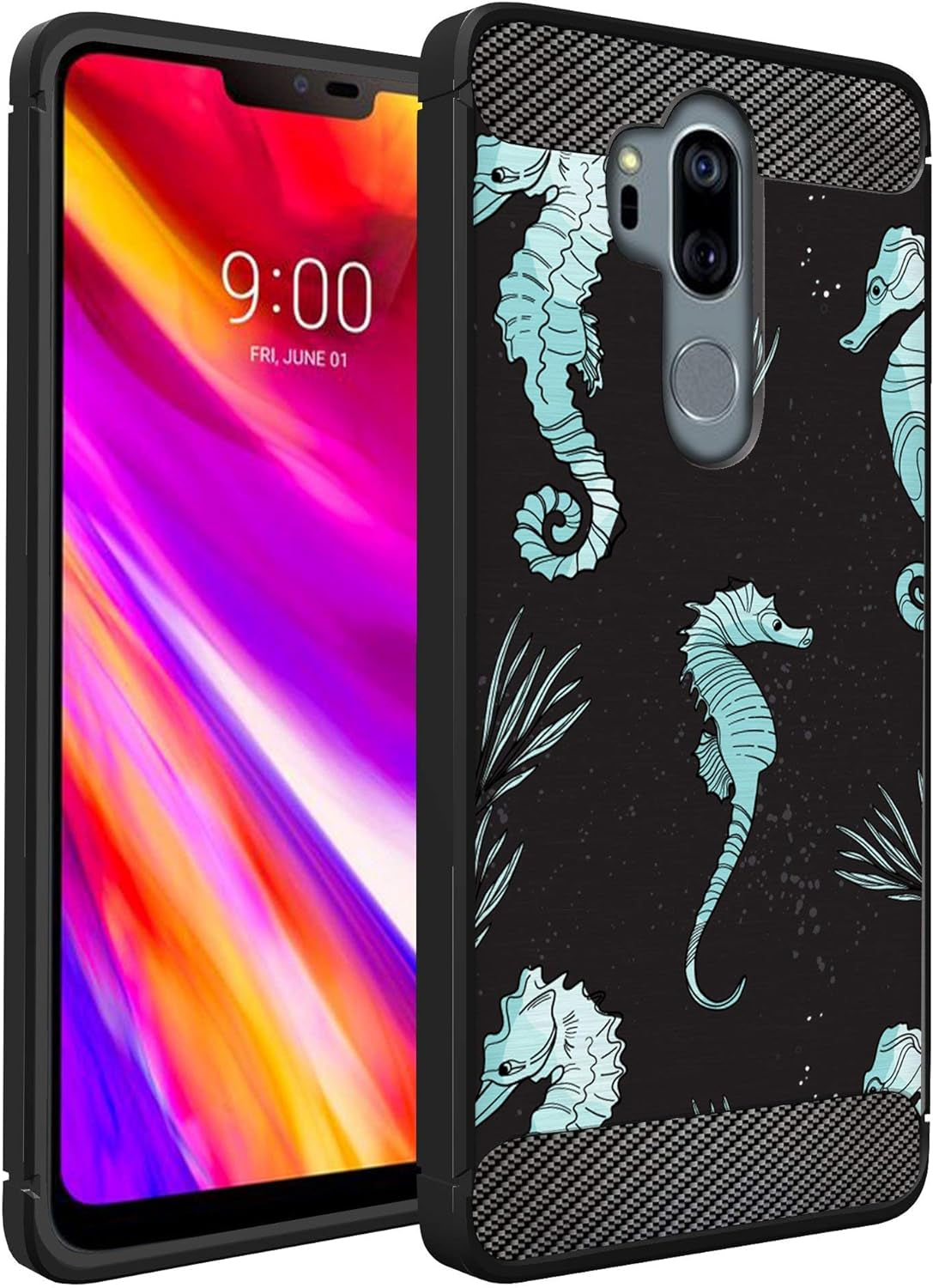 Casesondeck Case Compatible with [LG G7 Thinq | LG G7] LG G7 Design Case, Slim Black Flexible Sleek Shock Protection TPU Case (Pink Galaxy Stars)  CasesonDeck Blue Seahorse  