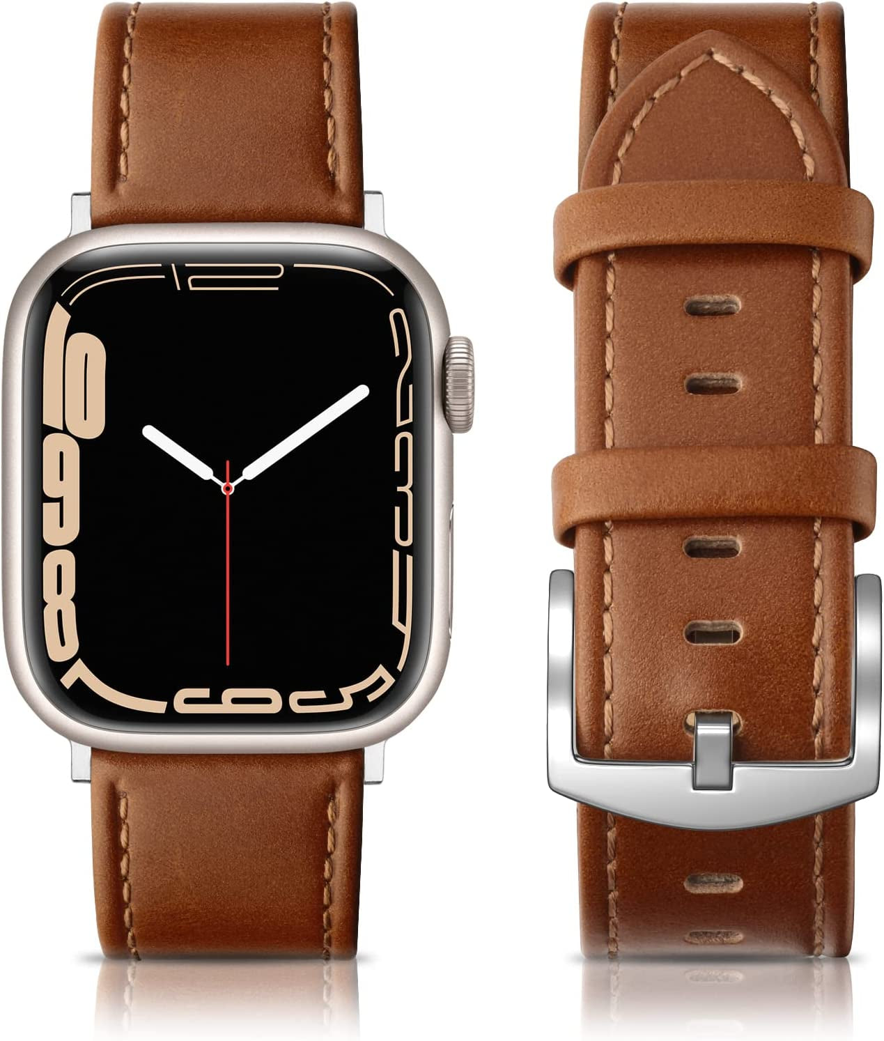 EDIMENS Leather Bands Compatible with Apple Watch 45Mm 42Mm 44Mm Band Men Women, Vintage Genuine Leather Wristband Replacement Band Compatible for Apple Watch Iwatch Series 8 7 6 5 4 3 2 1, SE Sports Retro Walnut  EDIMENS Horse Brown  