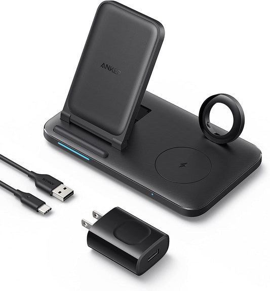 Anker Foldable 3-In-1 Wireless Charging Station with Adapter, 335 Wireless Charger, for Iphone 14 Series, Airpods Pro, Apple Watch Series 1-6 (Works with Original 1M/3.3Ft USB-A Cable, Not Included)  Anker Innovations Limited   