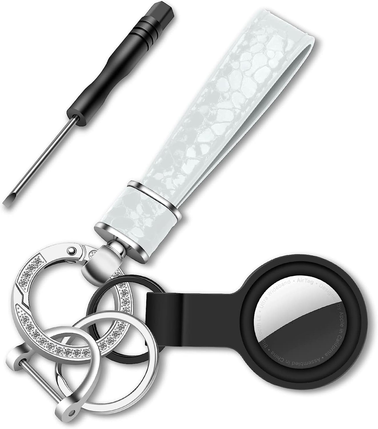 ZUOYOUZ Car Keychain with Airtag Case, Universal Fob Keychain Accessories, Key Chain Holder as Christmas Gift for Women, Men  ZUOYOUZ White Silver  