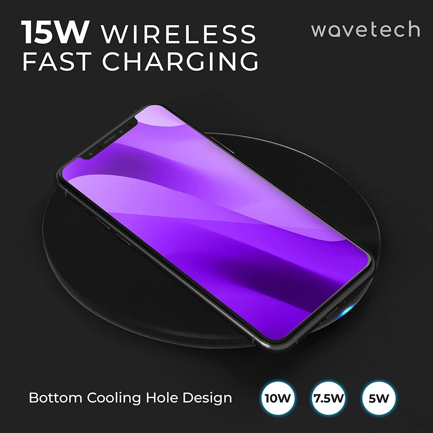 WAVETECH Wireless Charger Pad, Unique Ultra-Slim 15W Qi-Certified Fast Wireless Charging Pad with Type C Cable Compatible with Iphone 13/14/12/11, Samsung Galaxy S23/S22/S21, Airpods Pro, Galaxy Bud  wavetech   