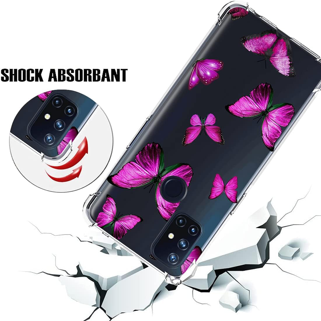 Vokuha for Oneplus Nord N10 5G Case, Oneplus N10 5G Case for Girls Women, Clear Slim Shockproof Pattern Soft Flexible TPU Rubber Back Phone Protective Cover Cases for Oneplus Nord N10 5G (Butterfly)  Vokuha   