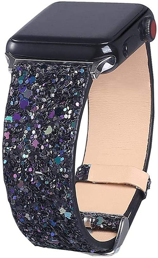 Bling Bands Compatible with Apple Watch Band 38Mm 40Mm 41Mm 42Mm 44Mm 45Mm 49Mm Women, Iwatch Strap Shiny Bling Glitter Leather Wristband for Apple Watch Series 8 7 6 5 4 3 2 1 SE Ultra  JOHIPI   
