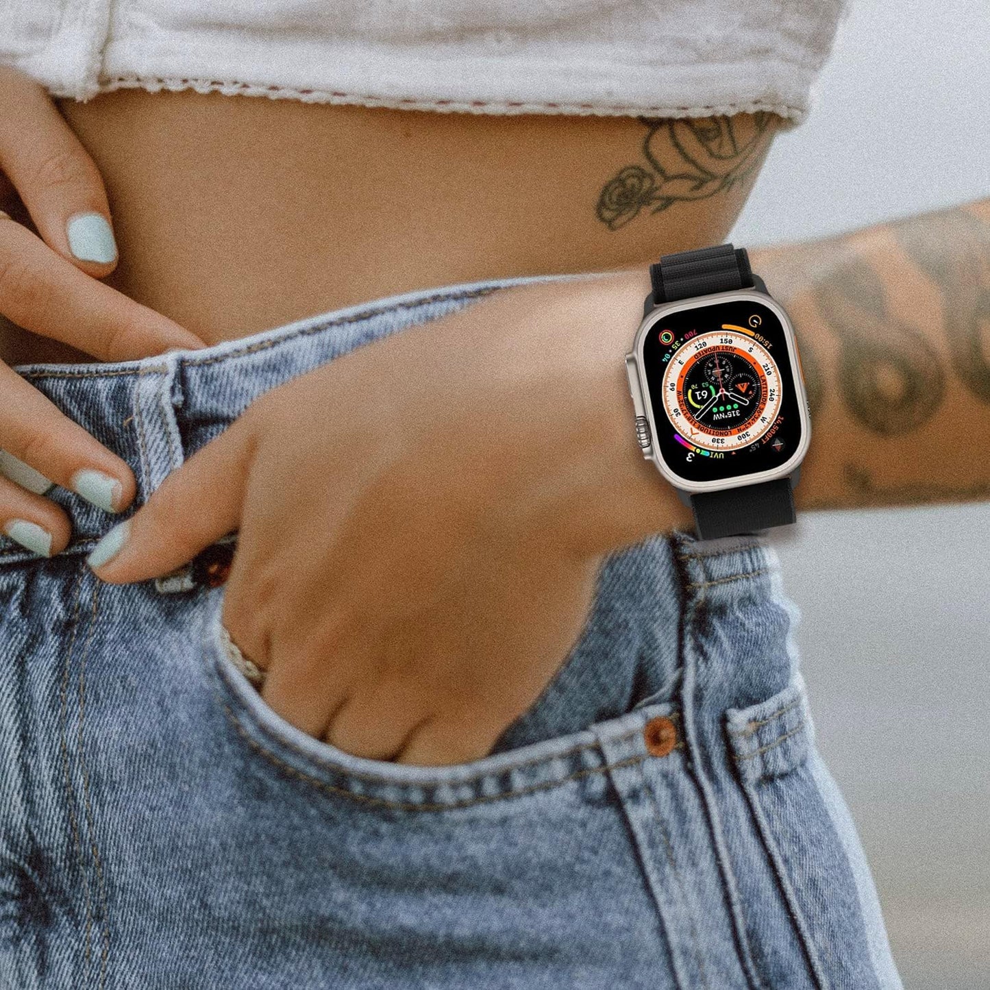 YIPION Textile Nylon Rugged Alpine Loop with Metal G‑Hook Compatible with Apple Watch Band 38Mm 40Mm 41Mm 42Mm 44Mm 45Mm 49Mm, Ultra/Se/ Series 8/7/6/5/4/3/2/1 (42MM/44MM/45MM/49MM, Black)  YIPION   