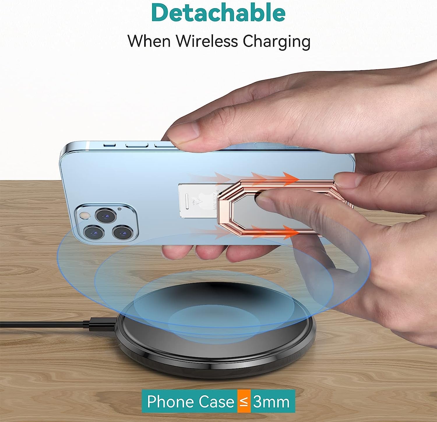 MINDSKY Detachable Phone Ring Holder Removable for Wireless Charging- Cell Phone Ring Grip Finger Holder Stand Compatible with Iphone Smartphones  Mindsky   