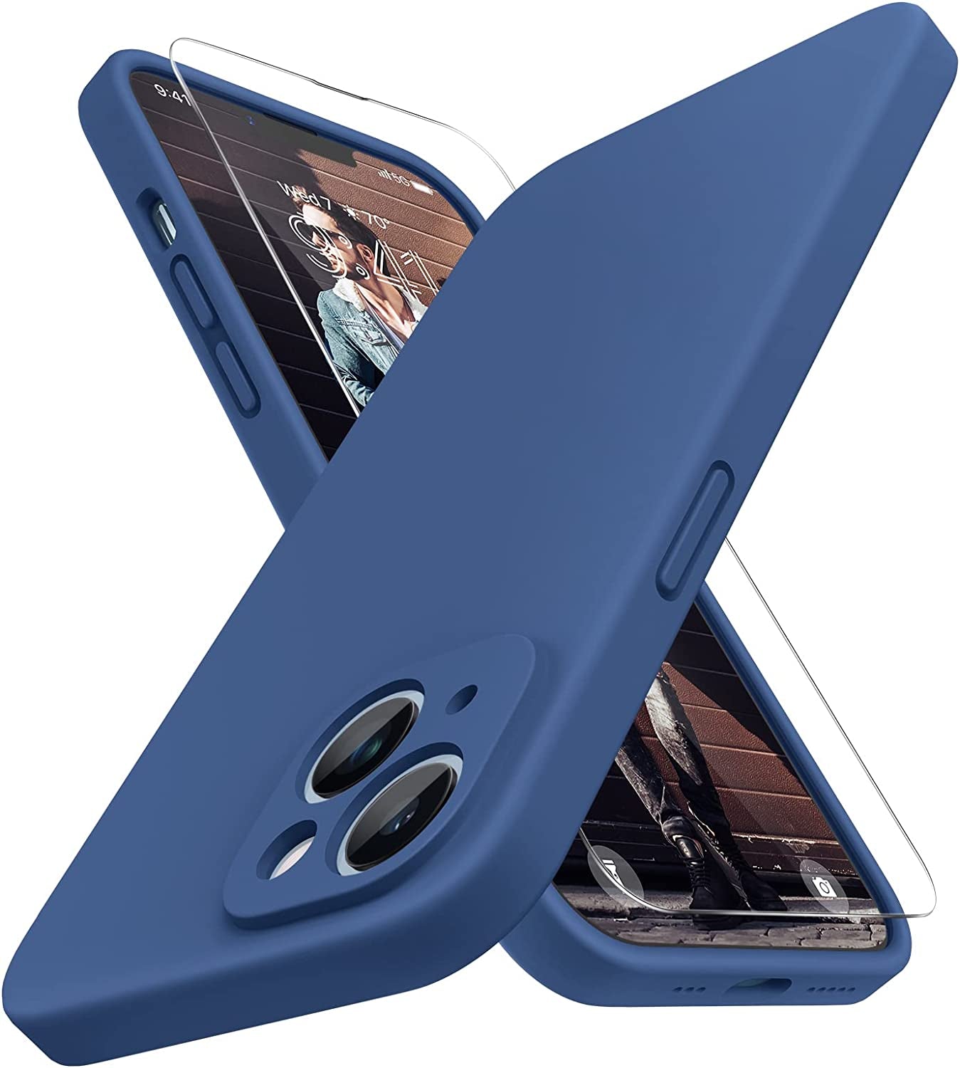 Miracase Magnetic Case Designed for Iphone 14 Case with Screen Protector,[Upgraded Enhanced Camera Protection],Shockproof Liquid Silicone Case 6.1 Inch,Azure Blue-Magnetic  Miracase Glass Blue  