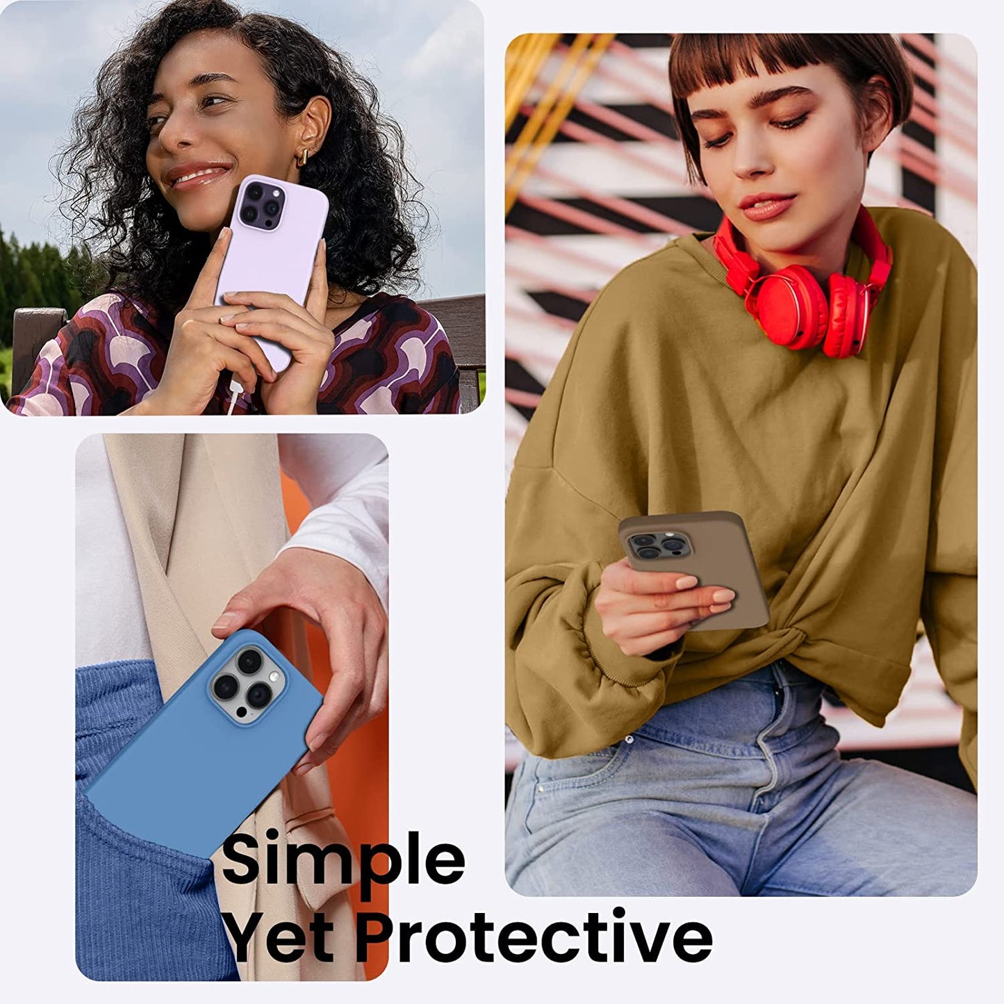 ORNARTO Compatible with Iphone 14 Pro Case 6.1, Slim Liquid Silicone 3 Layers Full Covered Soft Gel Rubber Phone Case Protective Cover with Microfiber Lining 6.1 Inch-Brown  ORNARTO   