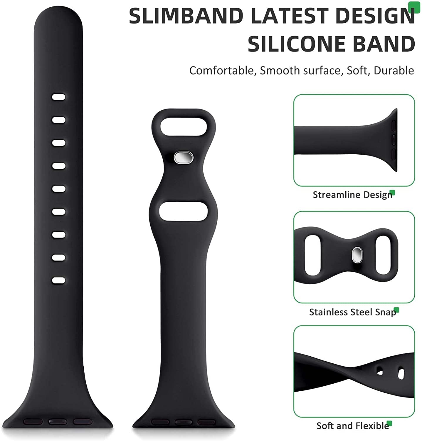 Slimband 6 Pack Slim Silicone Bands Compatible for Apple Watch Band 38Mm 40Mm 41Mm 42Mm 44Mm 45Mm 49Mm, Narrow Replacement Strap Thin Wristband for Iwatch Ultra Series 8/SE/7/6/5/4/3/2/1 Women Men  Slimband   