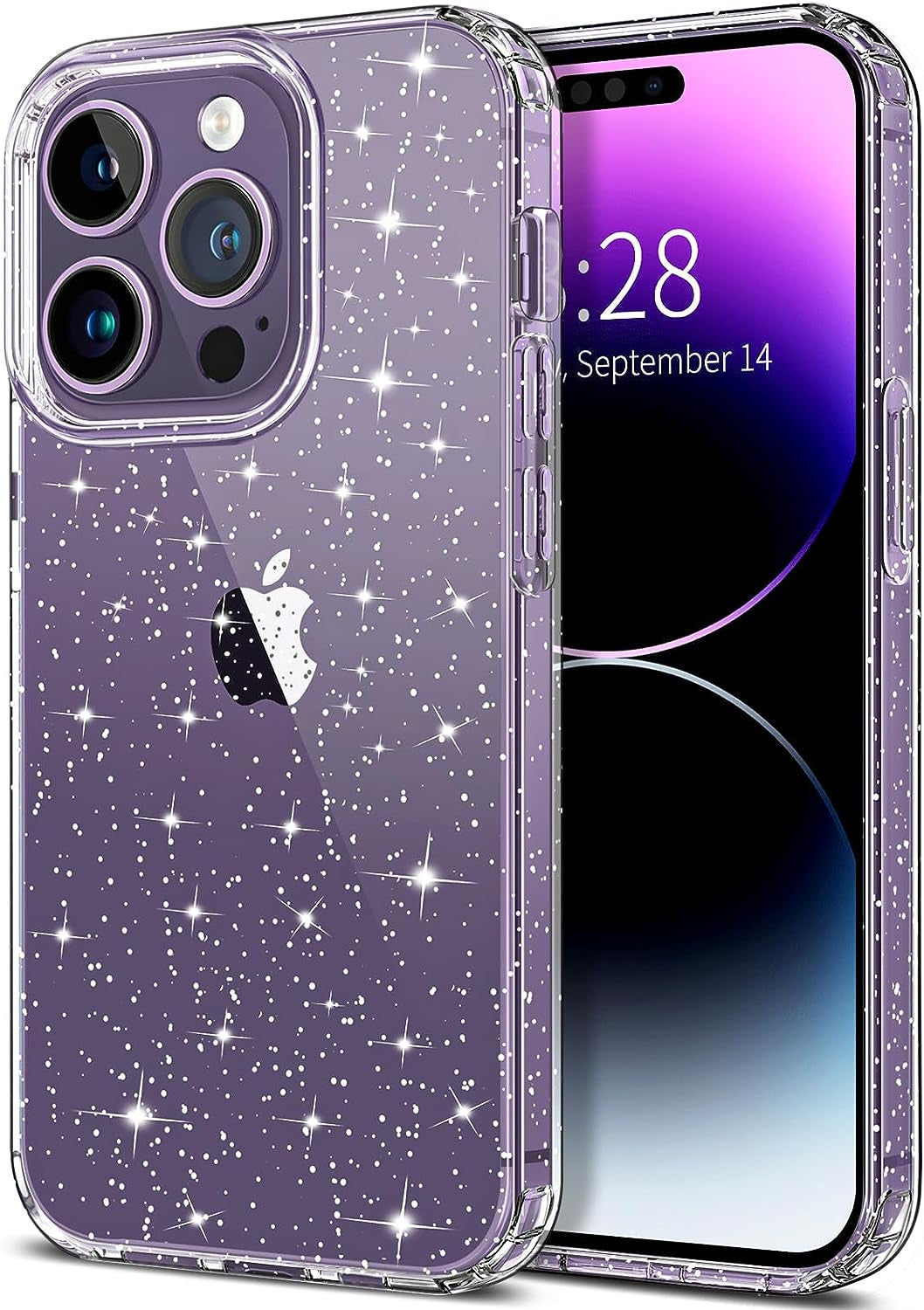 Hython Case for Iphone 14 Pro Max Case Glitter, Cute Sparkly Clear Glitter Shiny Bling Sparkle Cover, Anti-Scratch Soft TPU Slim Fit Shockproof Protective Phone Cases for Women Girls, Black Glitter  Hython Clear Glitter  