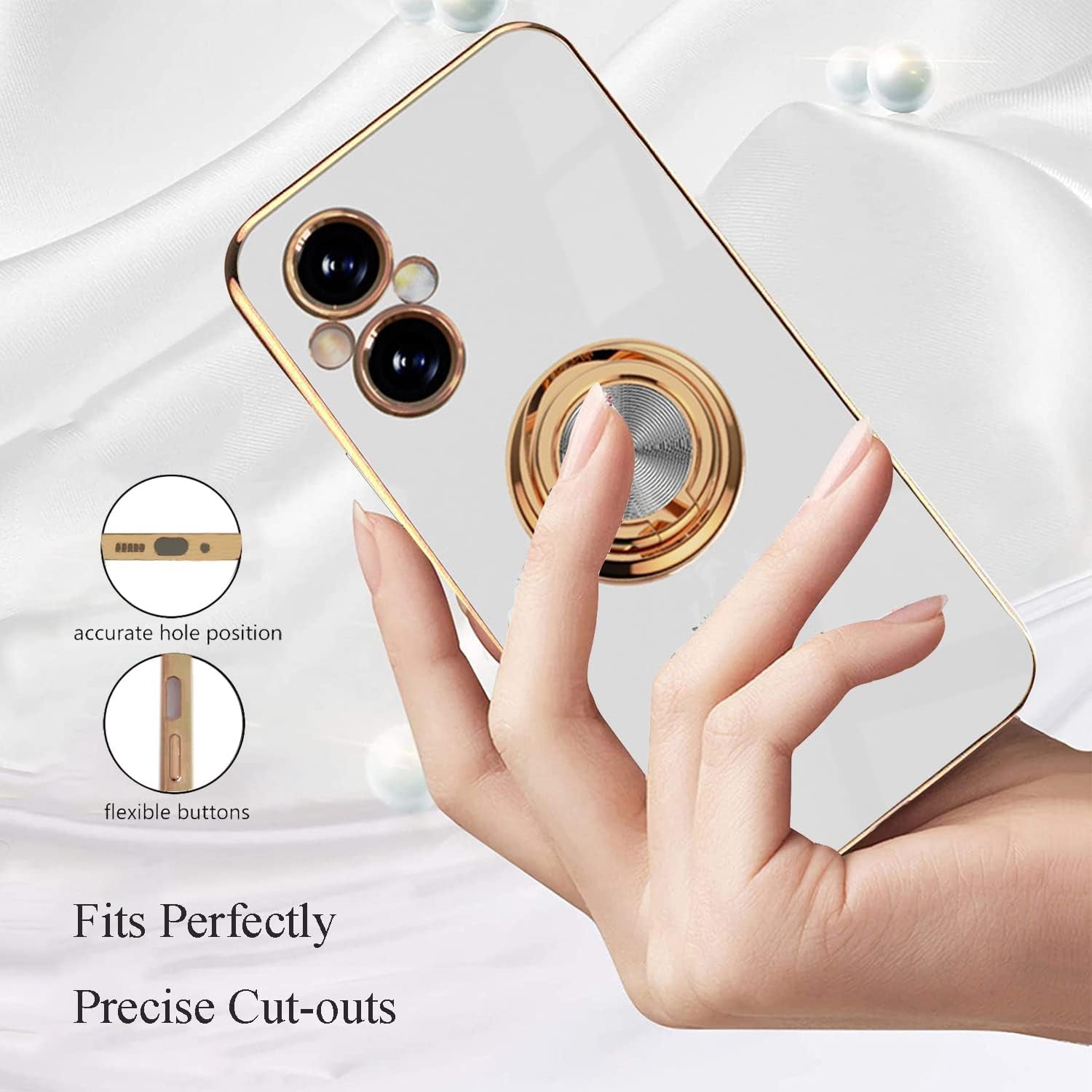 Yarxiawin Compatible for Oneplus Nord N20 5G Case Ring Holder Magnet Silicone, Oneplus N20 5G Case Thin Phone Case Aesthetic Black 360° Rotatable Metal Stand (White)  Yarxiawin   