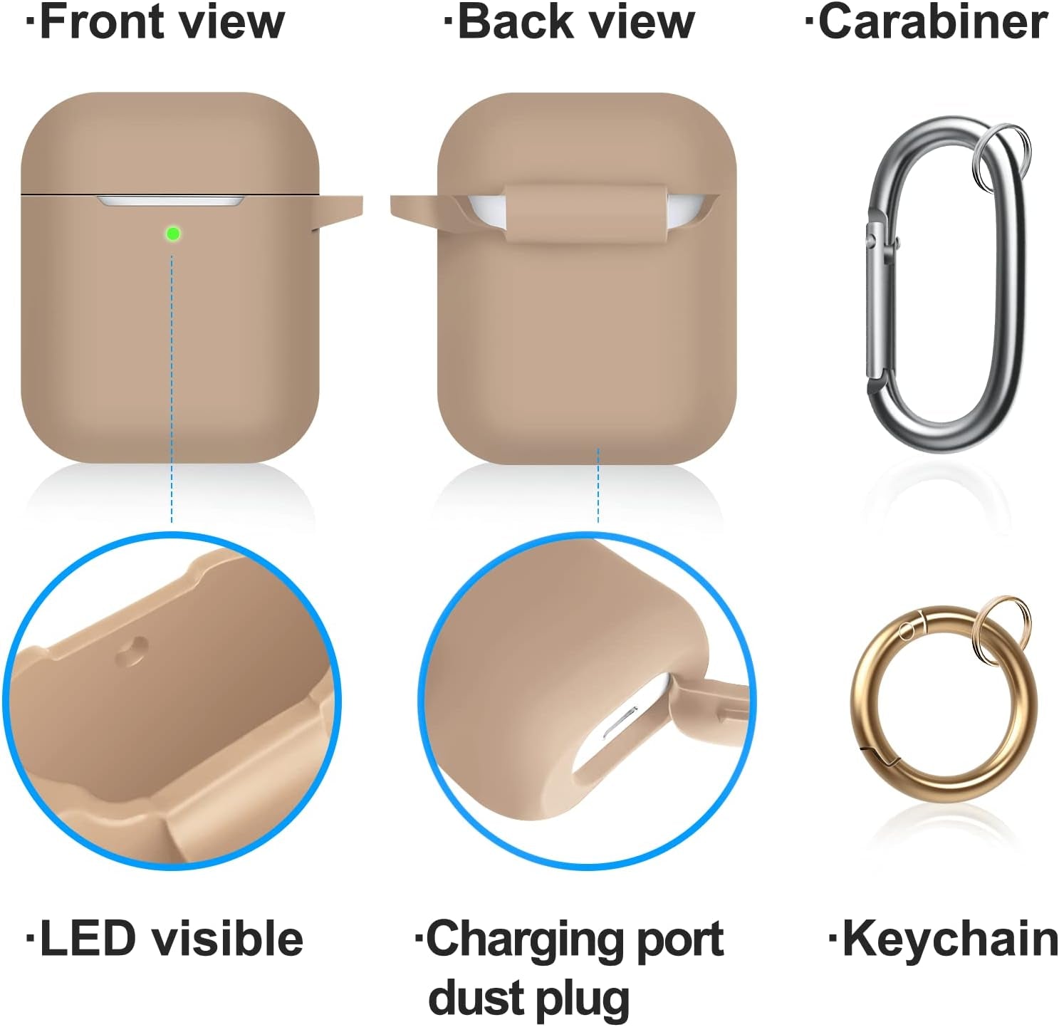 MOLOPPO Case Cover Compatible with Airpods, Soft Silicone Protective Cover with Keychain for Women Men Compatible with Apple Airpods 2Nd 1St Generation Charging Case, Front LED Visible- Milk Tea  MOLOVA   