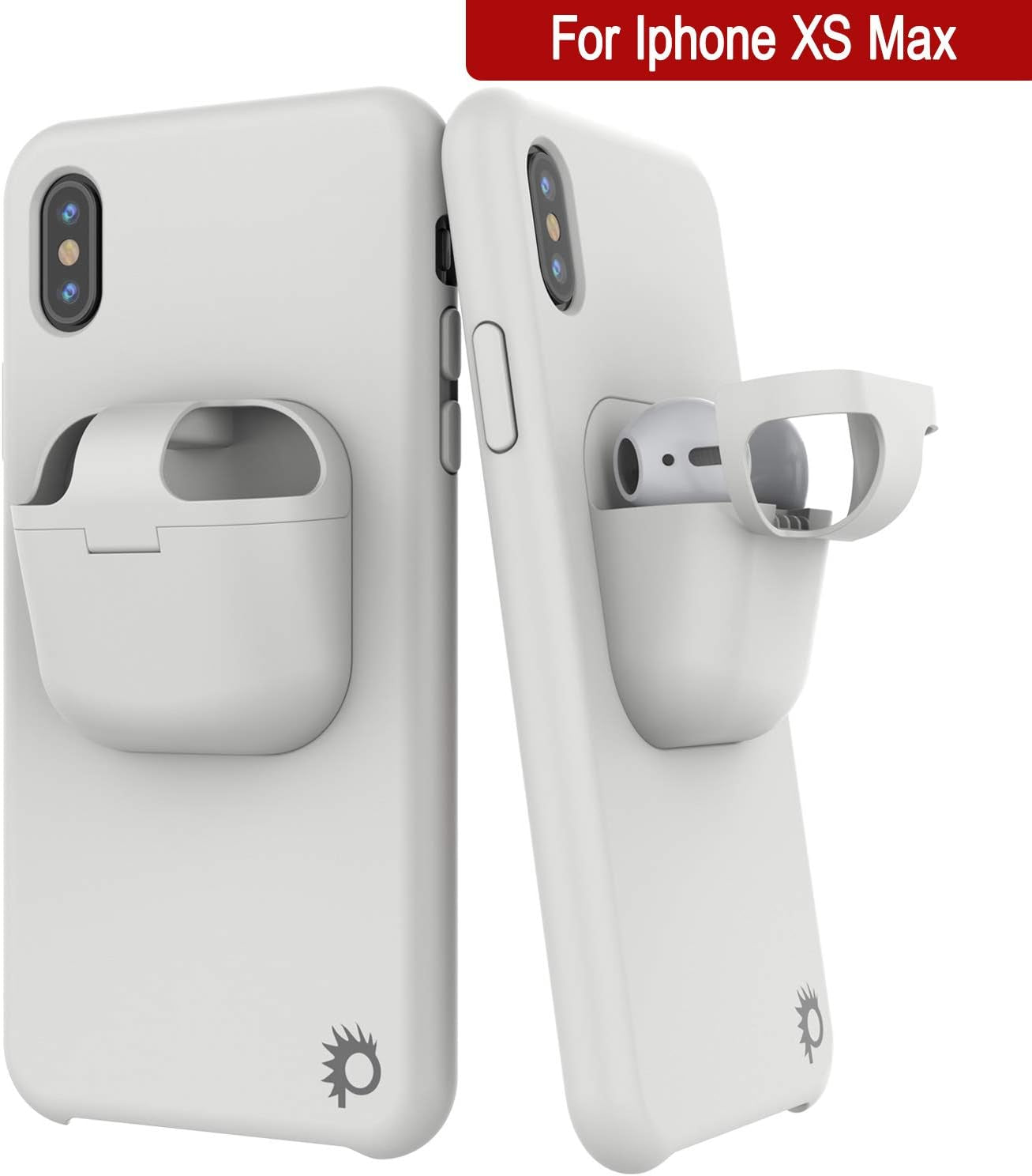 Punkcase Iphone Xs Max Airpods Case Holder (Centerpods Series) | Slim & Durable 2 in 1 Cover Designed for Iphone Xs Max (6.5") | Protects Your Phone & Stores Your Airpods Gen. 1 & 2 [White]  punkcase   