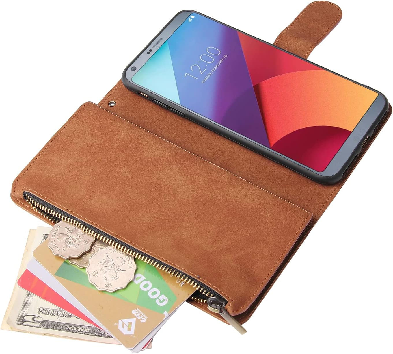 Asuwish Compatible with LG G6 Wallet Case and Tempered Glass Screen Protector Flip Cover Card Holder Stand Cell Accessories Phone Cases for LGG6 Thinq LG6 Thin Q G 6 plus G6+ 6G VS988 H872 Women Brown  Asuwish   