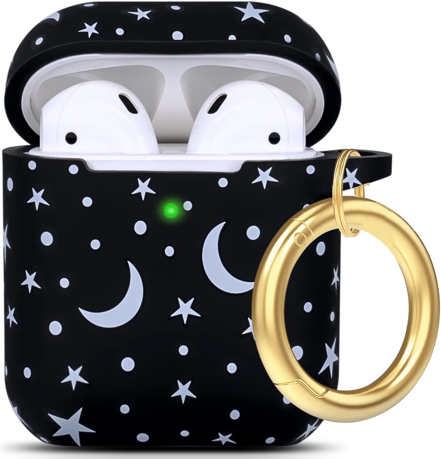 Cheetah Silicone Airpods Case, Gawnock Soft Earpod Case Cover Flexible for Airpods 2Nd/1St Generation Floral Print Cover for Women Girls with Keychain - Khaki Leopard  Gawnock Moon/Star  