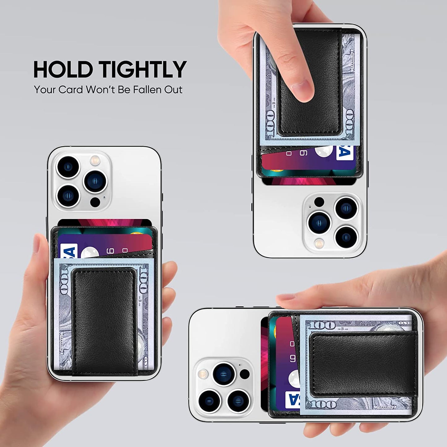 Magnetic Card Wallet Holder for Apple Magsafe, Magnetic Card Holder Magsafe Compatible with Iphone 12 Iphone 13/14 Magsafe Wallet, Mag Safe Leather Wallet for Back of Iphone 14/13/ 12 Series, Black  HiWe   