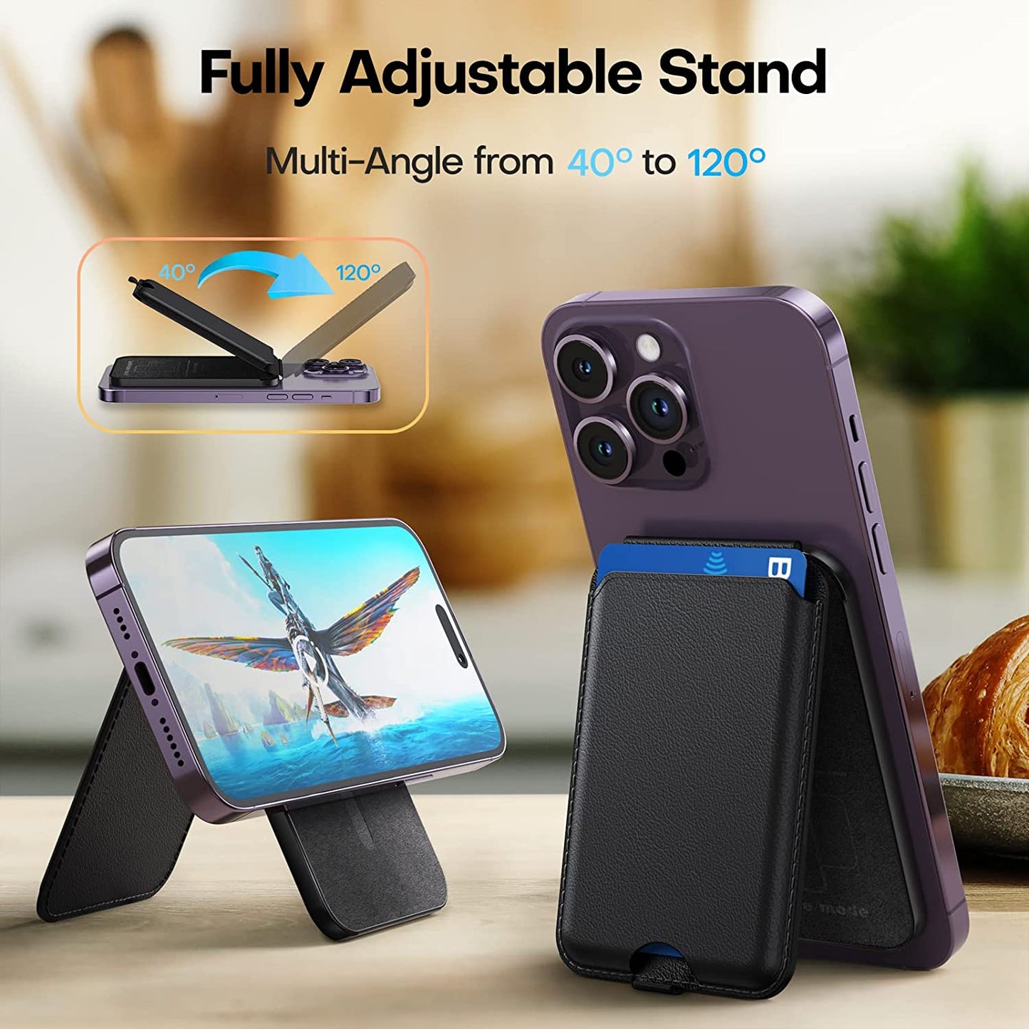 TAURI Magnetic Card Wallet Holder, Leather Magsafe Wallet Stand, Compatible with Iphone 14/14 Plus/14 Pro/14 Pro Max and 13/12 Series, Not Compatible with 13/12 Mini, 3 Card Holder, Black  TAURI   