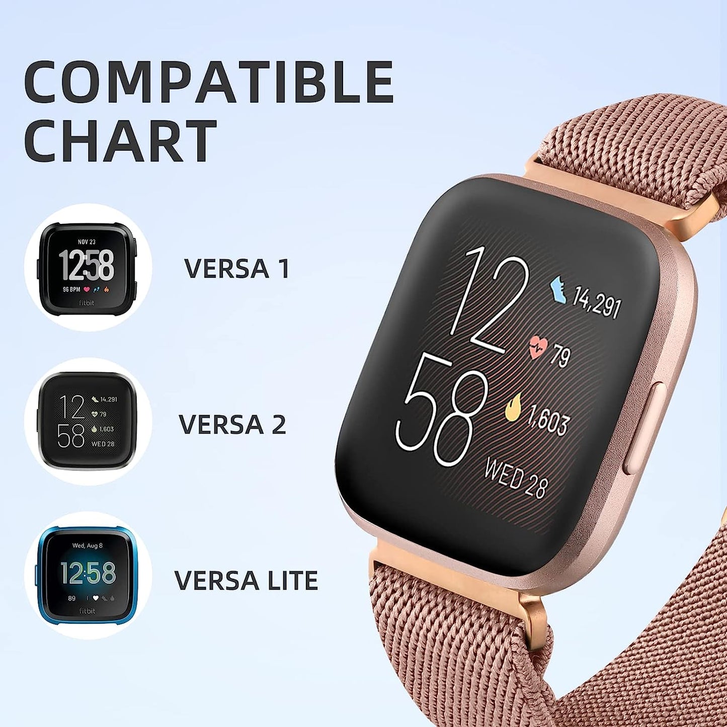 Witzon Compatible with Fitbit Versa 2 Bands for Women Men, Soft Breathable Versa 2 Solo Loop Sport Strap, Versa Lite Versa SE Replacement Accessories Adjustable Braided Nylon Versa 2 Band, Deep Pink  Witzon   