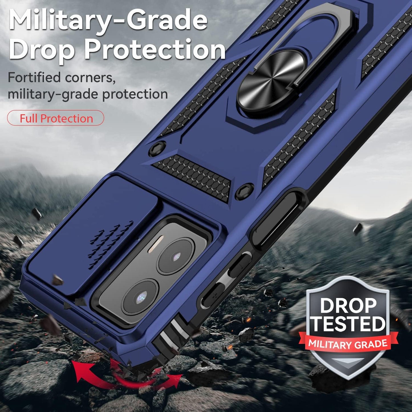 For Moto G 5G 2023 Case with Slide Camera Cover HD Screen Protector [Military Grade 16Ft. Drop Tested] Magnetic Ring Holder Kickstand Protective Phone Case for Motorola Moto G 5G 2023, Navy Blue  PUSHIMEI Co., Ltd.   