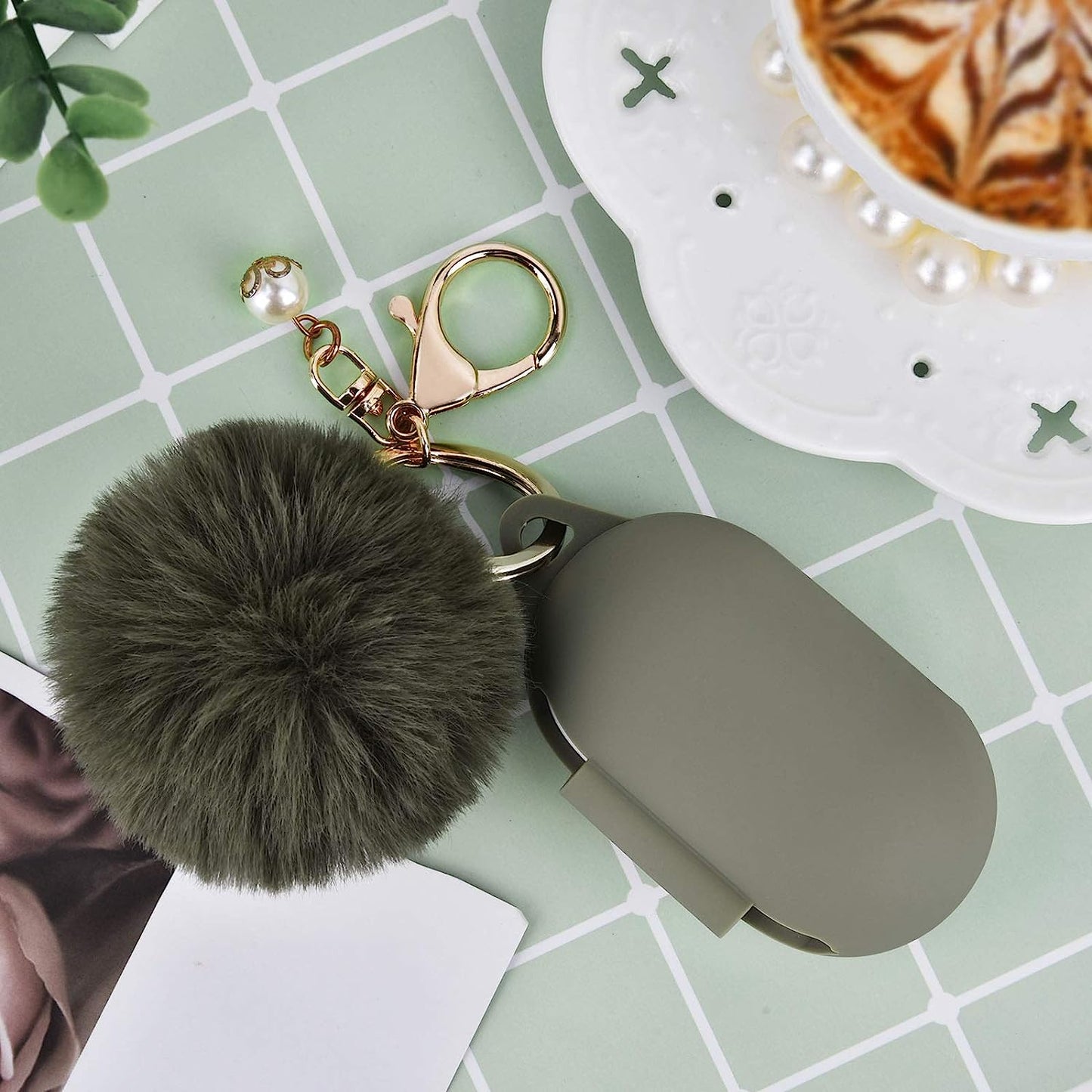 Filoto Silicone Case for Samsung Galaxy Buds plus Case/Galaxy Buds Case with Pom Pom Keychain Protective Cover Galaxy Earbuds Accessory (Olive Green)  Kerle   