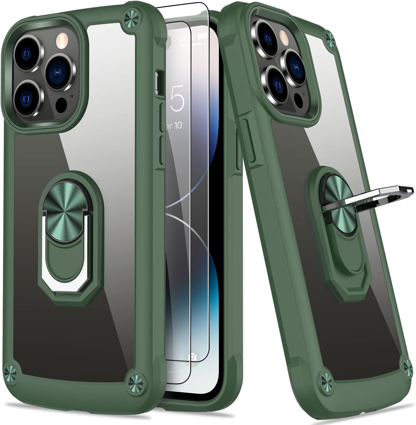 AUPAI Iphone 14 plus Case with Screen Protector,Iphone 14 plus Cover Crystal Clear Anti-Yellow Heavy Duty Acrylic Protective Phone Case with Magnetic Kickstand for Apple Iphone 14 Plus,Green  AUPAI   