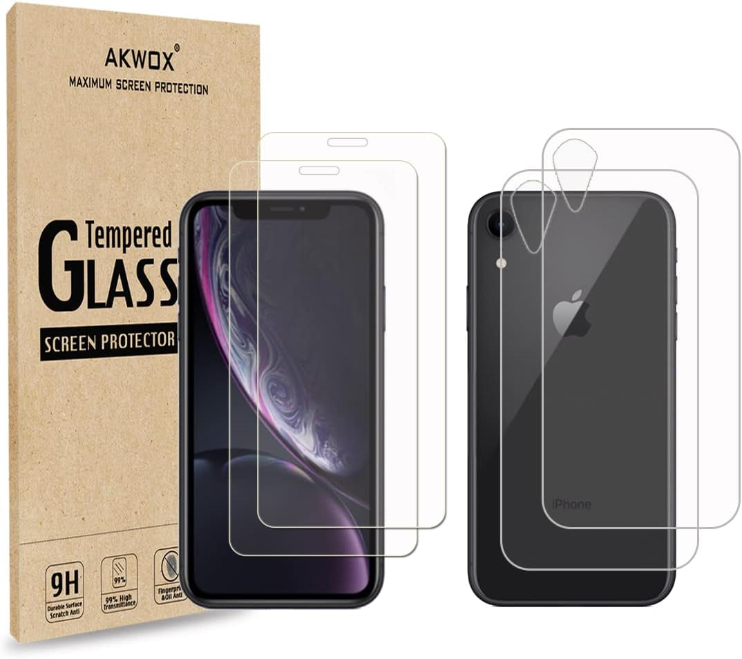 AKWOX 4-Pack Compatible with Iphone XR Screen Protector with Back Covers, 9H Tempered Glass Front Screen Protector and Back Screen Protector for Iphone XR (6.1") 2018  AKWOX   