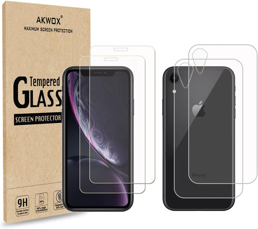 AKWOX 4-Pack Compatible with Iphone XR Screen Protector with Back Covers, 9H Tempered Glass Front Screen Protector and Back Screen Protector for Iphone XR (6.1") 2018  AKWOX   