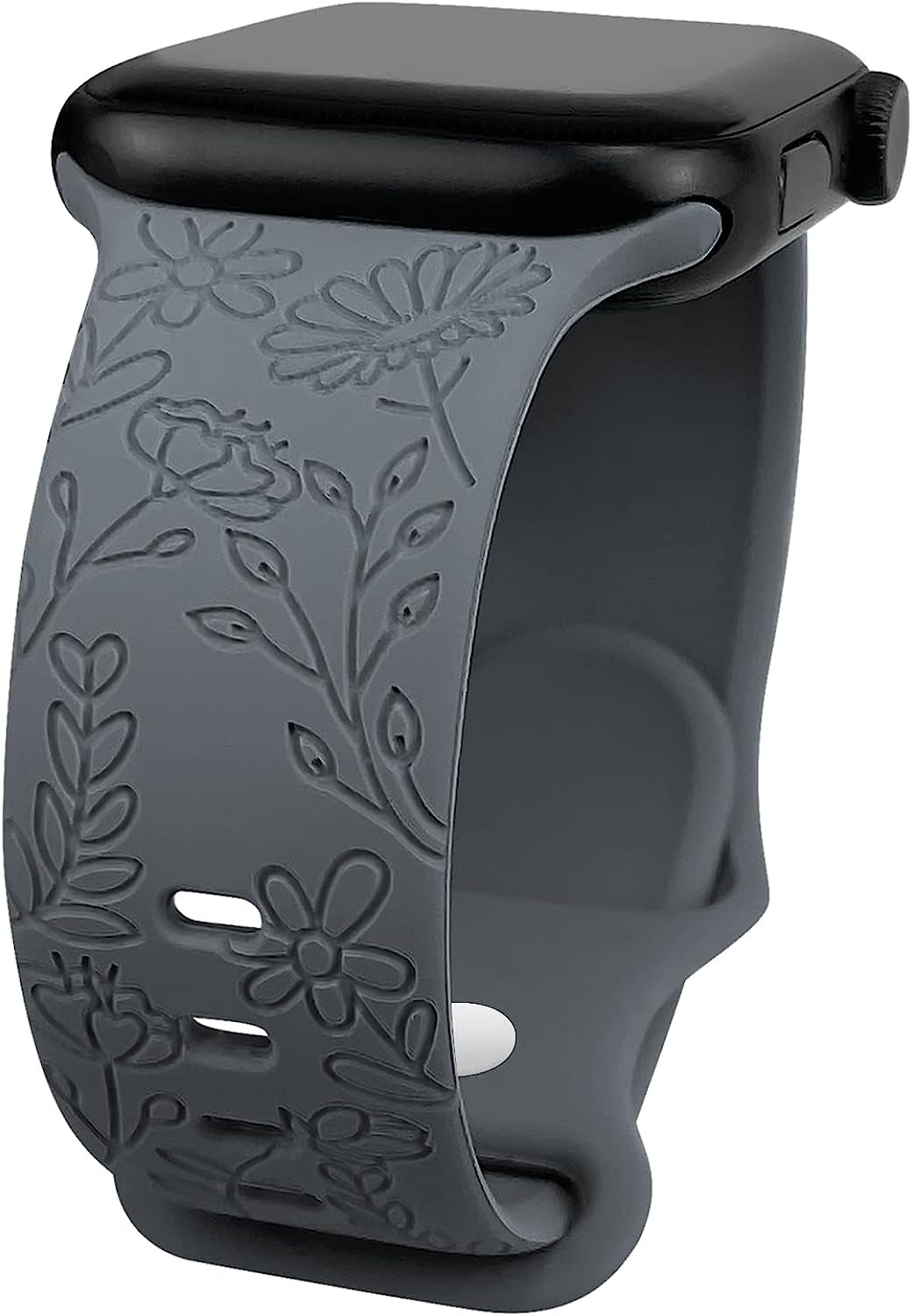 Lyfatz Flower Engraved Bands Compatible with Apple Watch Band 38Mm 40Mm 41Mm 42Mm 44Mm 45Mm 49Mm Women,Floral Laser Soft Silicone Waterproof Sport Band Replacement Wristbands for Iwatch Series 8 7 6 5 4 3 2 1 SE Ultra  Lyfatz Space Grey 38/40/41mmM/L 