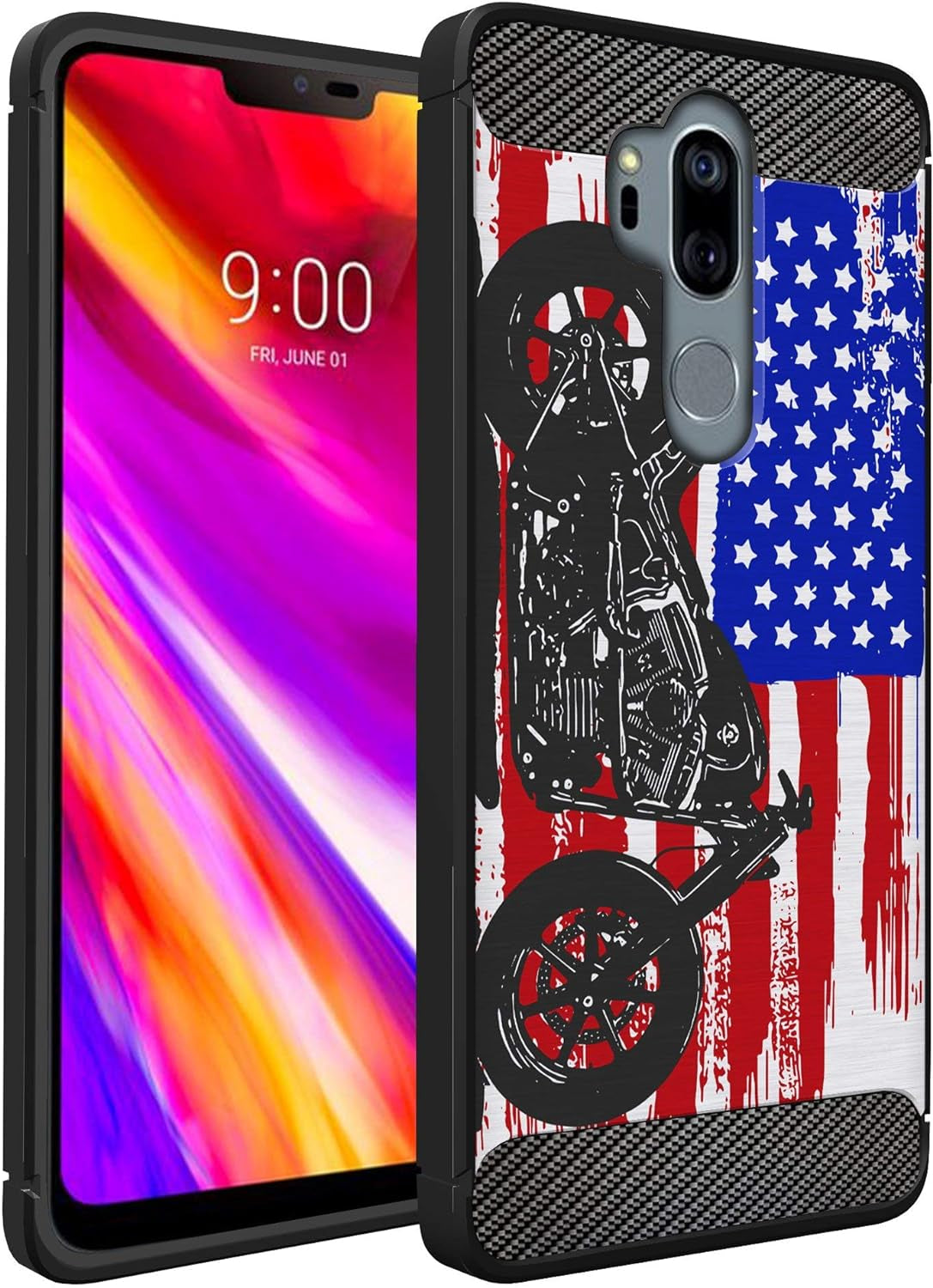 Casesondeck Case Compatible with [LG G7 Thinq | LG G7] LG G7 Design Case, Slim Black Flexible Sleek Shock Protection TPU Case (Pink Galaxy Stars)  CasesonDeck Motorcycle Flag  