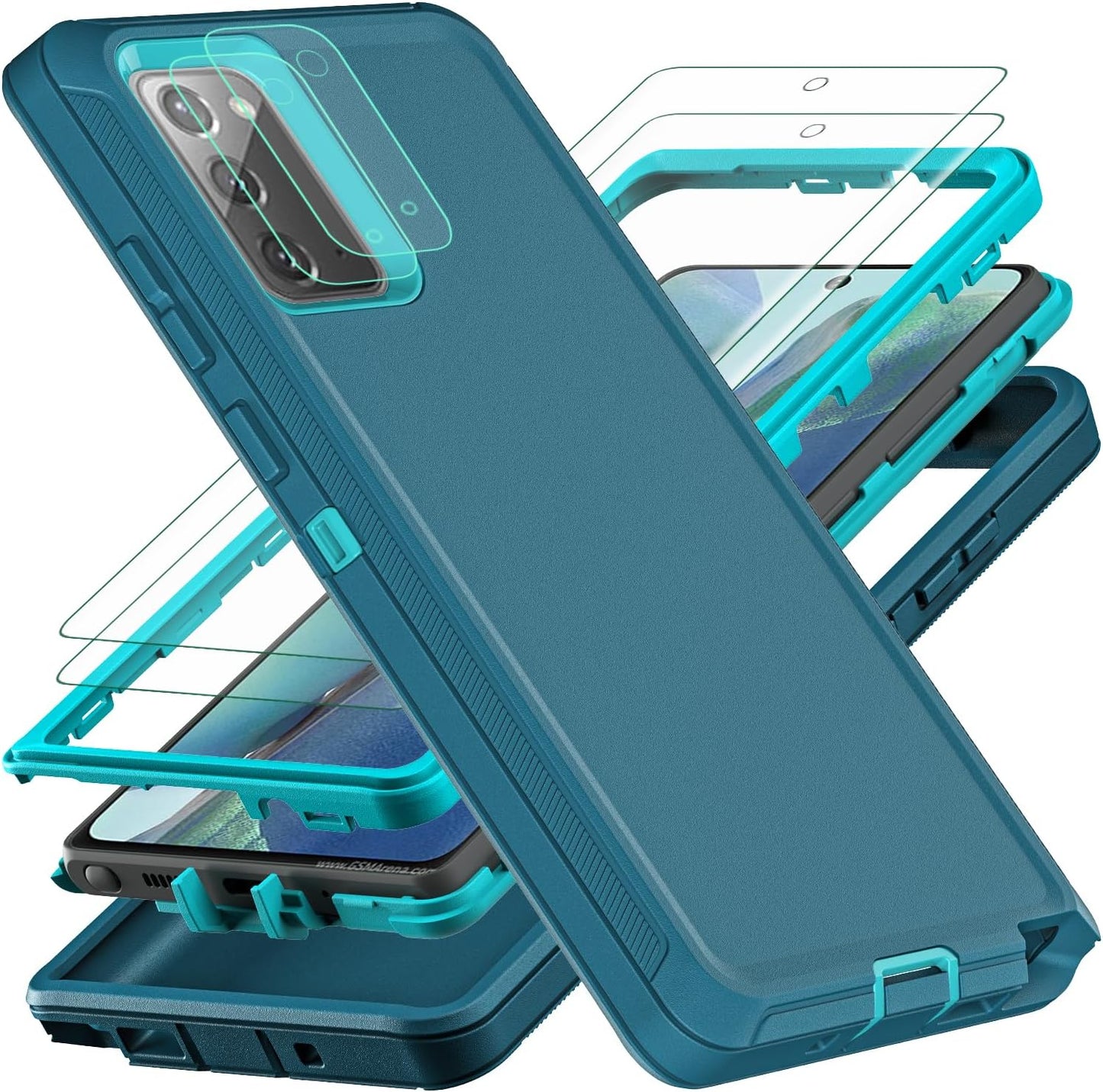 YKHJKLEC for Samsung Galaxy Note 20 Case, Military Grade Shockproof/Drop Proof/Dust Proof Case with 2Pcs Self Healing Flexible TPU Screen Protector & Camera Lens Protector (Blue/Turquoise)  YKHJKLEC   