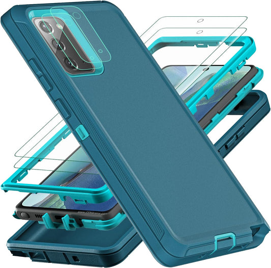 YKHJKLEC for Samsung Galaxy Note 20 Case, Military Grade Shockproof/Drop Proof/Dust Proof Case with 2Pcs Self Healing Flexible TPU Screen Protector & Camera Lens Protector (Blue/Turquoise)  YKHJKLEC   