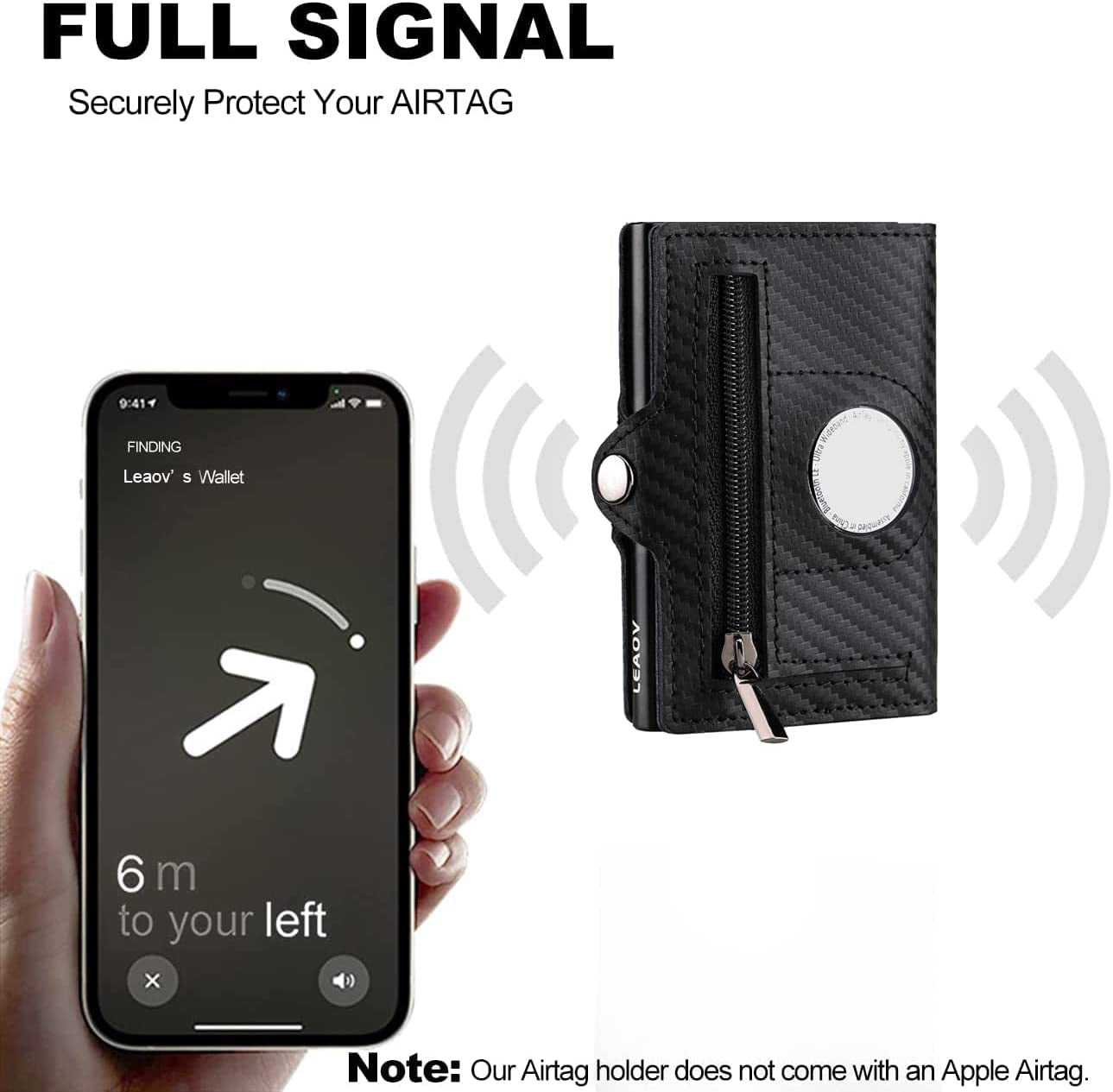 Leaov Air Tag Wallet for Men, Anti-Lost Slim Leather Wallet with Airtag Case, RFID Blocking Front Pocket Wallet for Airtag with Gift Box(Carbon Black)  Leaov   
