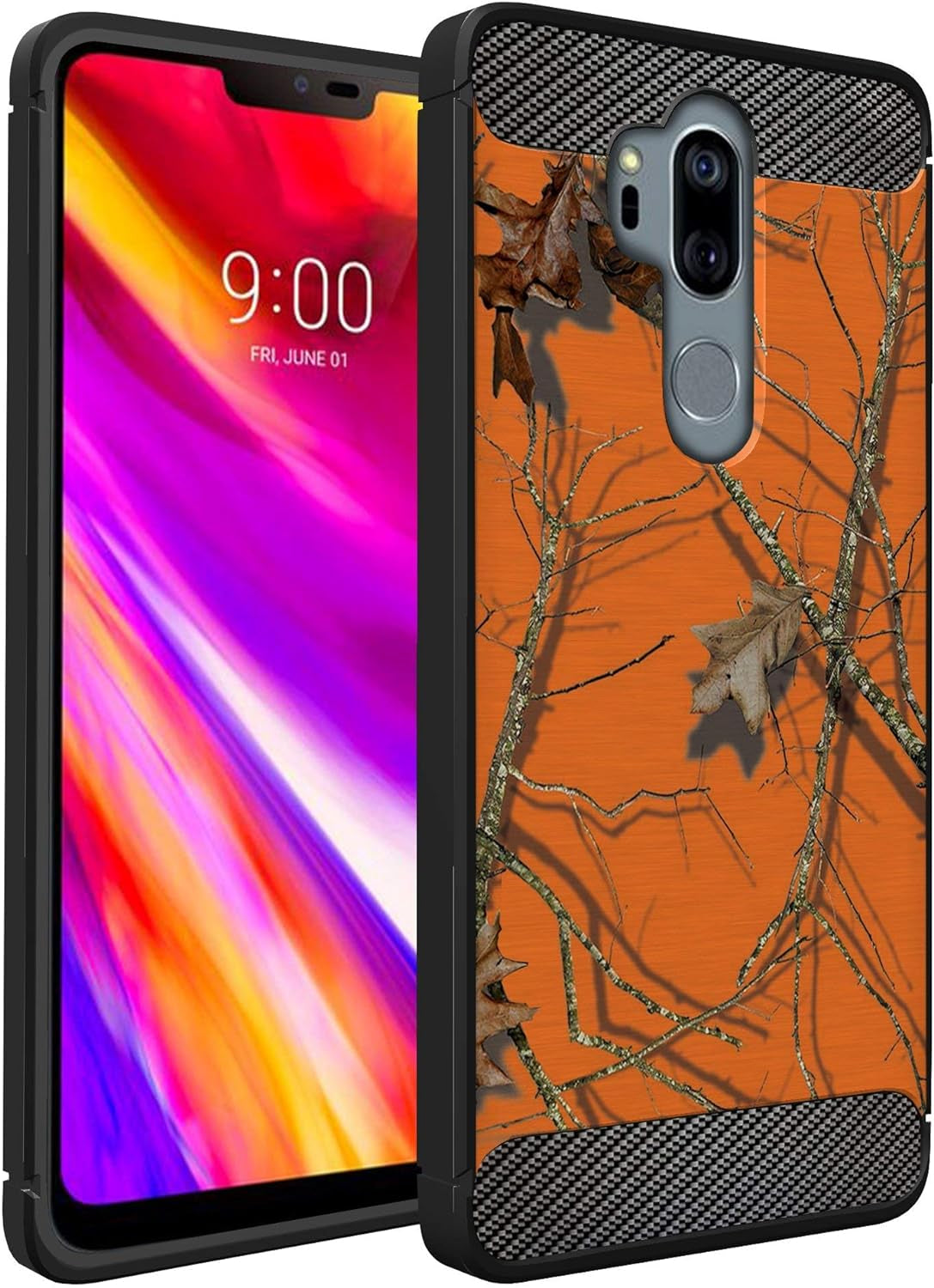 Casesondeck Bear Case Compatible with [LG G7 / LG G7 Thinq] Hunters Series Slim No Bulk Carbon Fiber Texture Black Flexible TPU Material (Bear Tree Camo)  CasesonDeck Orange Hunters Camo  