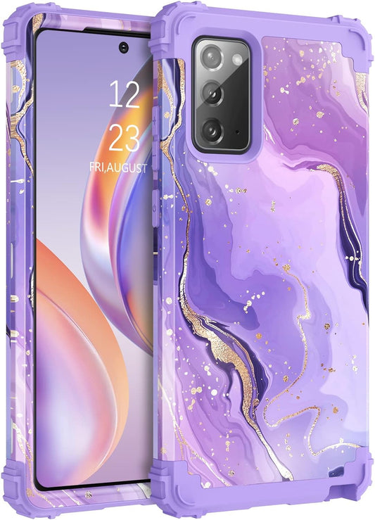 DUEDUE for Samsung Galaxy Note 20 Case, Marble Pattern Heavy Duty Rugged Shockproof Drop Protection 3 in 1 Hybrid Hard PC Cover Soft Silicone Bumper Phone Case for Samsung Note 20, Purple/Marble  DUEDUE   