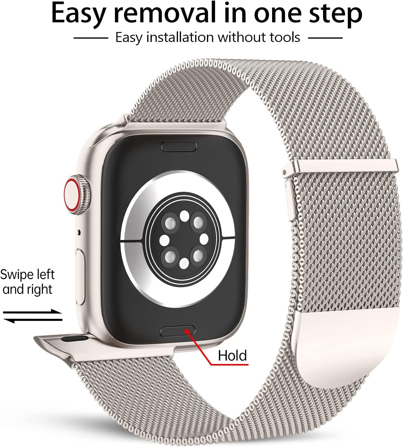 OHOTLOVE Metal Magnetic Bands Compatible with Apple Watch Band 38Mm 40Mm 41Mm 42Mm 44Mm 45Mm 49Mm Women Men, Stainless Steel Mesh Loop Strap for Iwatch Ultra SE Series 8 7 6 5 4 3 2 1 Starlight S  OHOTLOVE   