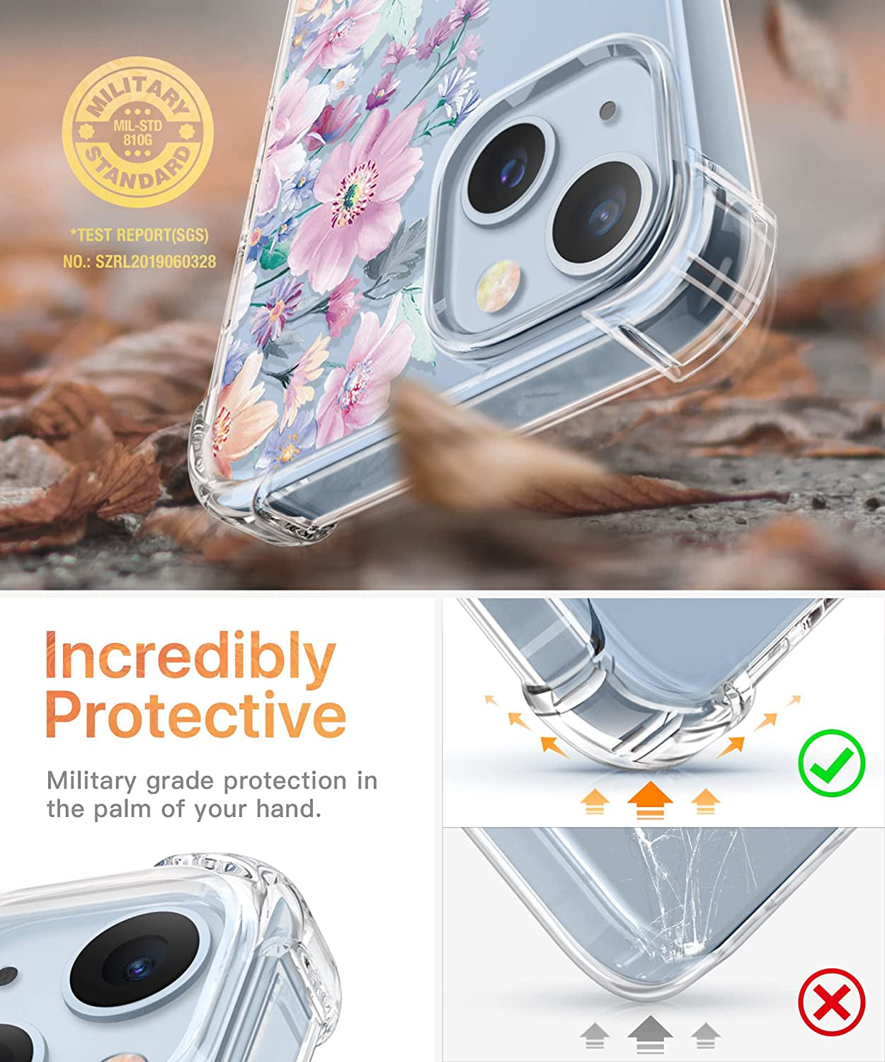 GVIEWIN Compatible with Iphone 14 Case with Screen Protector + Camera Lens Protector, Soft Shockproof Clear Floral Phone Protective Cover for Women,Flower Pattern Design 6.1"(Anemone Blooms/Pink)  GVIEWIN   