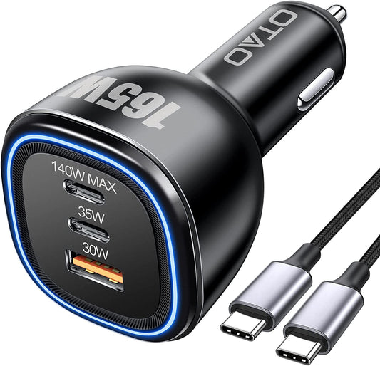 165W USB C Car Charger,3 Ports Fast Charge Adapter OTAO PD3.1 140W PPS 45W+PD 35W PPS 25W+USB 30W Type-C Car Phone Charger for Iphone14 13 12 Pro Max Plus,Samsung,Ipad Macbook Pro Air Laptop  OTAO   