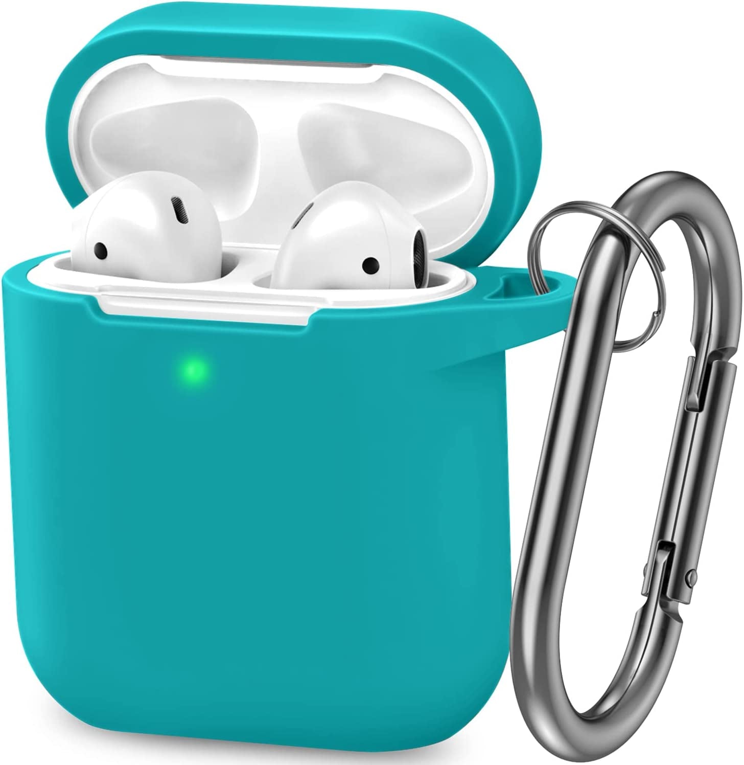 ATUAT Airpods Case Cover, Full Protective Silicone Skin Dust-Proof Designed for Apple Airpods 1St 2Nd Generation with Keychain, Front LED Visible, Light Blue  ATUAT C-Teal  
