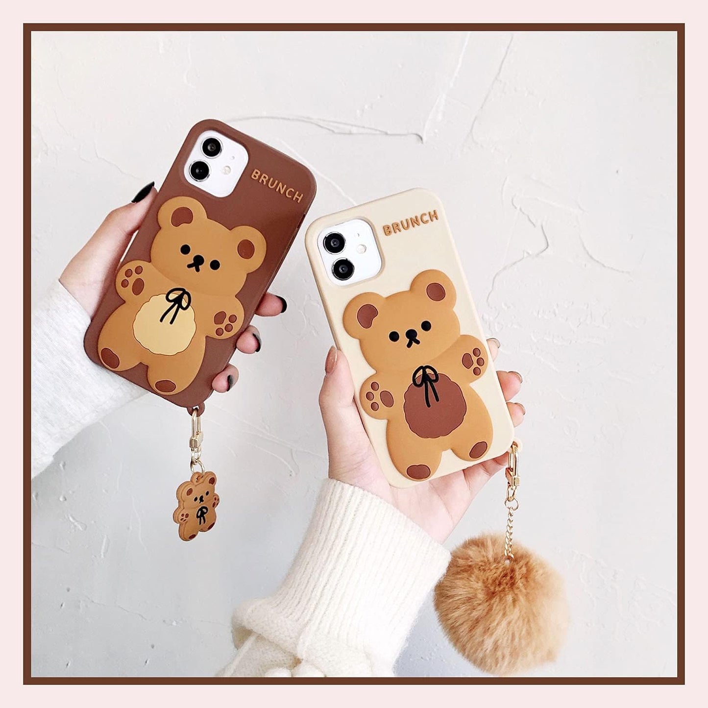 Yatchen Kawaii Phone Cases Apply to Iphone 12 Mini,Cute Cartoon Bear Phone Case with Keychain Teddy Bear Phone Case 3D Iphone 12 Mini Case Soft Silicone Shockproof Cover for Women Girls  Yatchen   