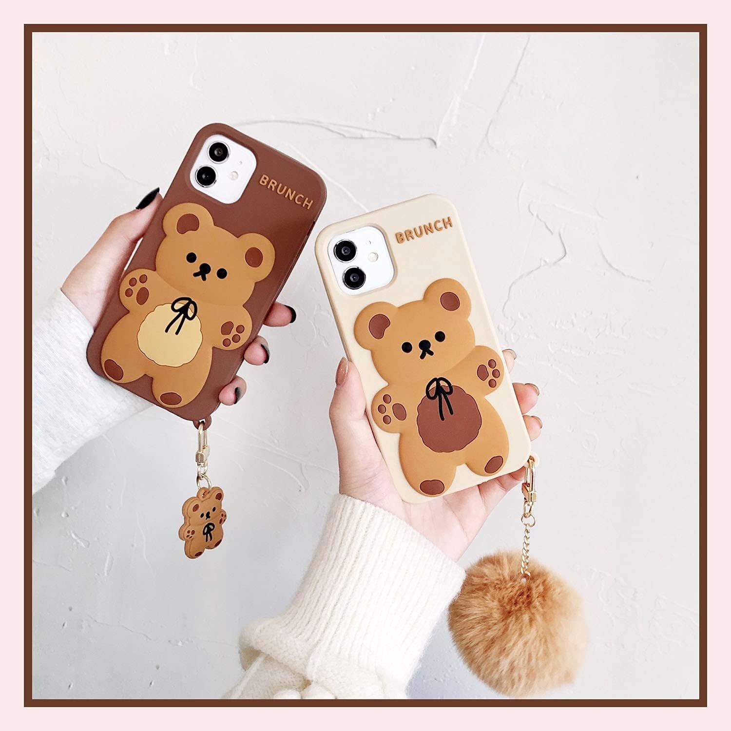 Yatchen Kawaii Phone Cases Apply to Iphone 12 Mini,Cute Cartoon Bear Phone Case with Keychain Teddy Bear Phone Case 3D Iphone 12 Mini Case Soft Silicone Shockproof Cover for Women Girls  Yatchen   