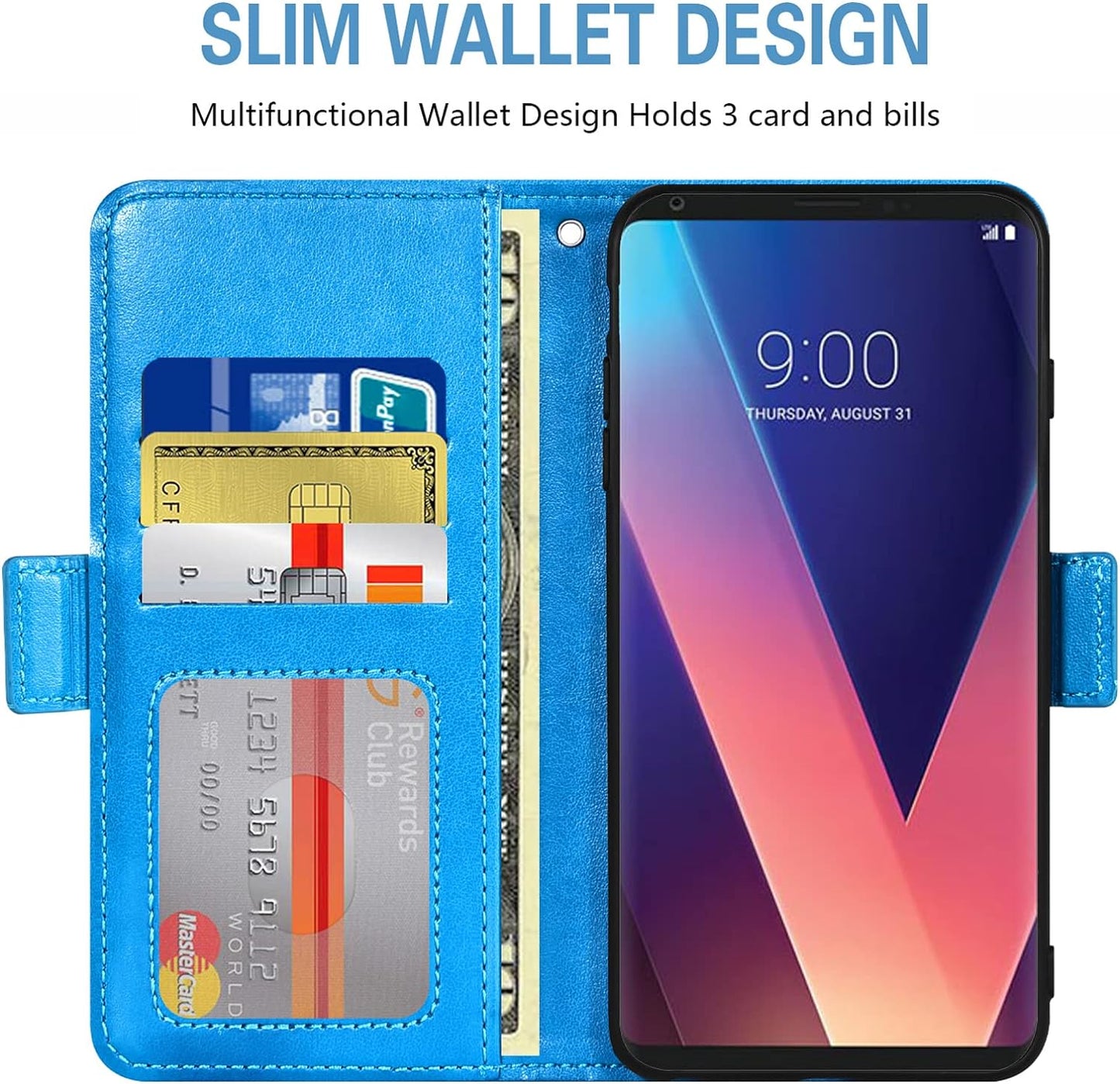 Asuwish Compatible with LG V35 Thinq V30 plus Wallet Case and Tempered Glass Screen Protector Flip Wrist Strap Credit Card Holder Cell Phone Cover for LGV30 LGV35 LG30 LG35 V 30 35 V30+ V30S H931 Blue  Asuwish   