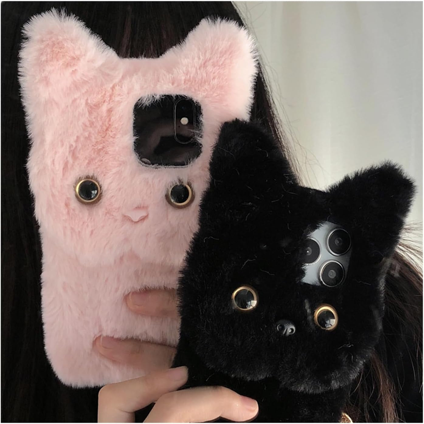 SINQERISHT Furry Plush Case for Samsung Galaxy S21 Phone Case Fluffy Girls Cute Winter Warm Hair Handmade Cat Cover Shockproof Protective Kawaii Cover for Girls Women(Pink)  SINQERISHT   