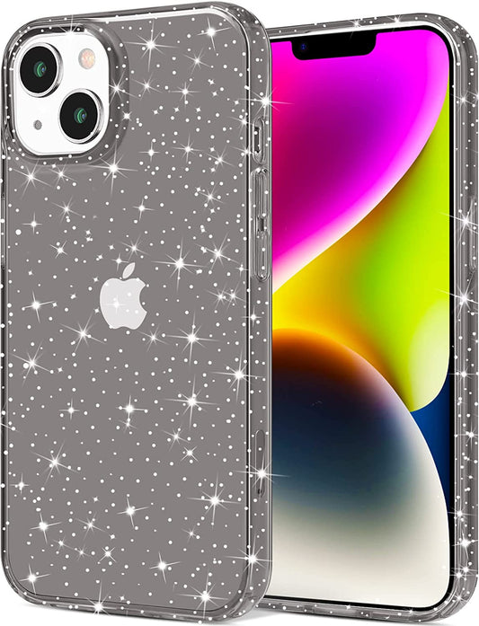Jjgoo Compatible with Iphone 14 Case, Bling Sparkle Soft TPU Anti-Scratch Shockproof Protective Phone Bumper, Women Girls Cute Slim Sparkly Phone Case for Iphone 14, Black Glitter  JJGoo Black Glitter  
