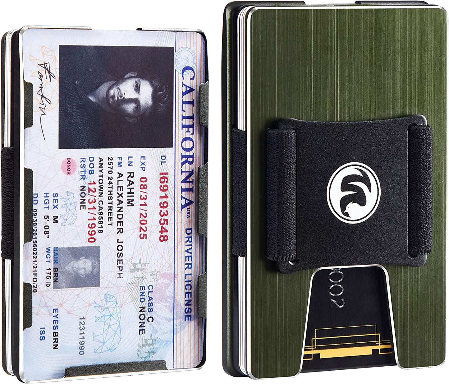 Men Minimalist Metal Wallet with ID Window Money Clip | Slim Front Pocket RFID Blocking Aluminum EDC Tactical Wallets with Cash Strap | Personalized Mini Multifunction Card Holder for Travel Business  FeiYen ID Wallet-Brushed army green  