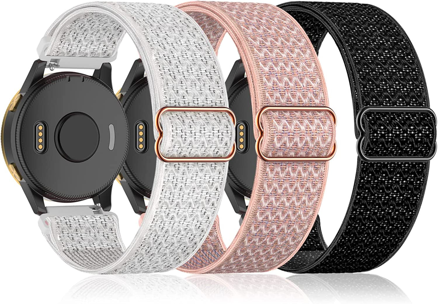 3 Pack Stretchy Nylon Watch Bands Compatible with Garmin Venu/Venu Sq, 20Mm Loop Elastic Straps for Garmin Vivoactive 3,Venu 2 Plus,Vivoactive 3 Music,Forerunner 645/55/245 Music for Women Men.  bolesi   