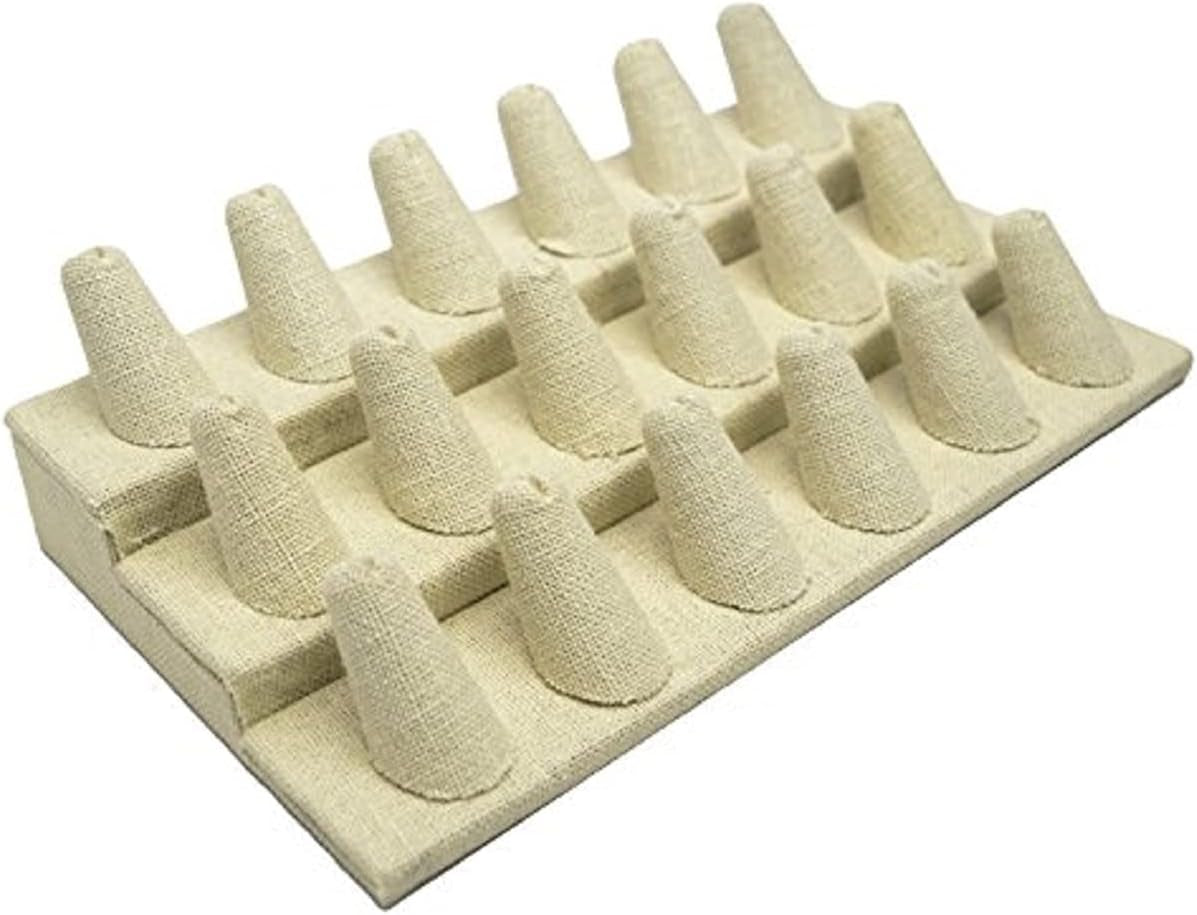 Novel Box® Single Finger Beige Linen Ring Stand Holder Jewelry Display 2X2X2 + NB Cleaning Cloth  Novel Box Beige Linen 18 (8.25X4.75X2.5") 