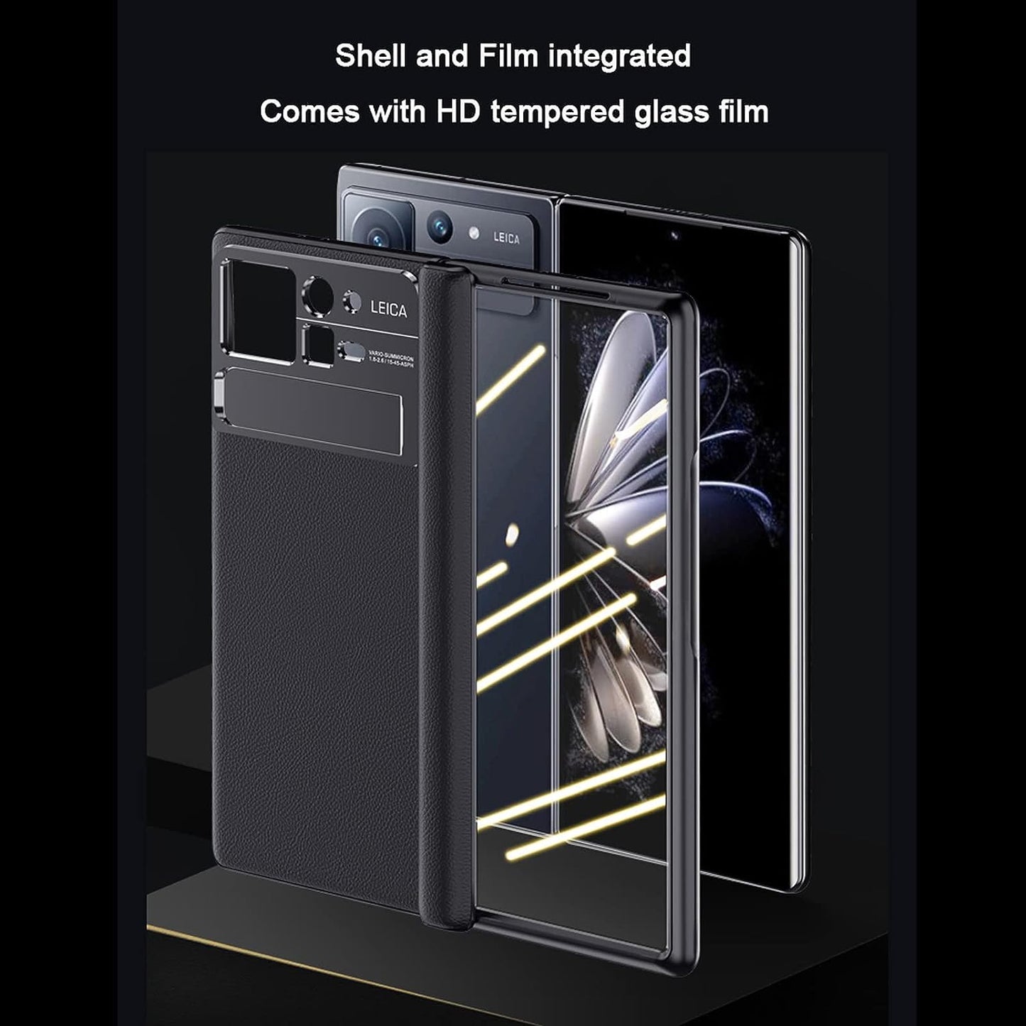 YAGELANG Case for Xiaomi Mix Fold 2, Hinge Protection Premium Real Leather Case with Magnetic Kickstand Screen Protector Camera Protection All-Inclusive PC Shockproof Case,Gold  YAGELANG   