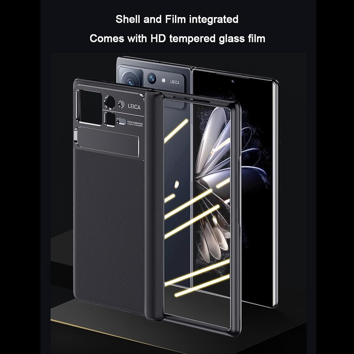 YAGELANG Case for Xiaomi Mix Fold 2, Hinge Protection Premium Real Leather Case with Magnetic Kickstand Screen Protector Camera Protection All-Inclusive PC Shockproof Case,Gold  YAGELANG   